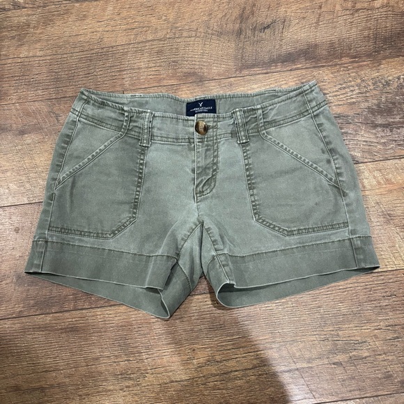 Army Green American Eagle Midi Rise Shorts - Picture 1 of 4